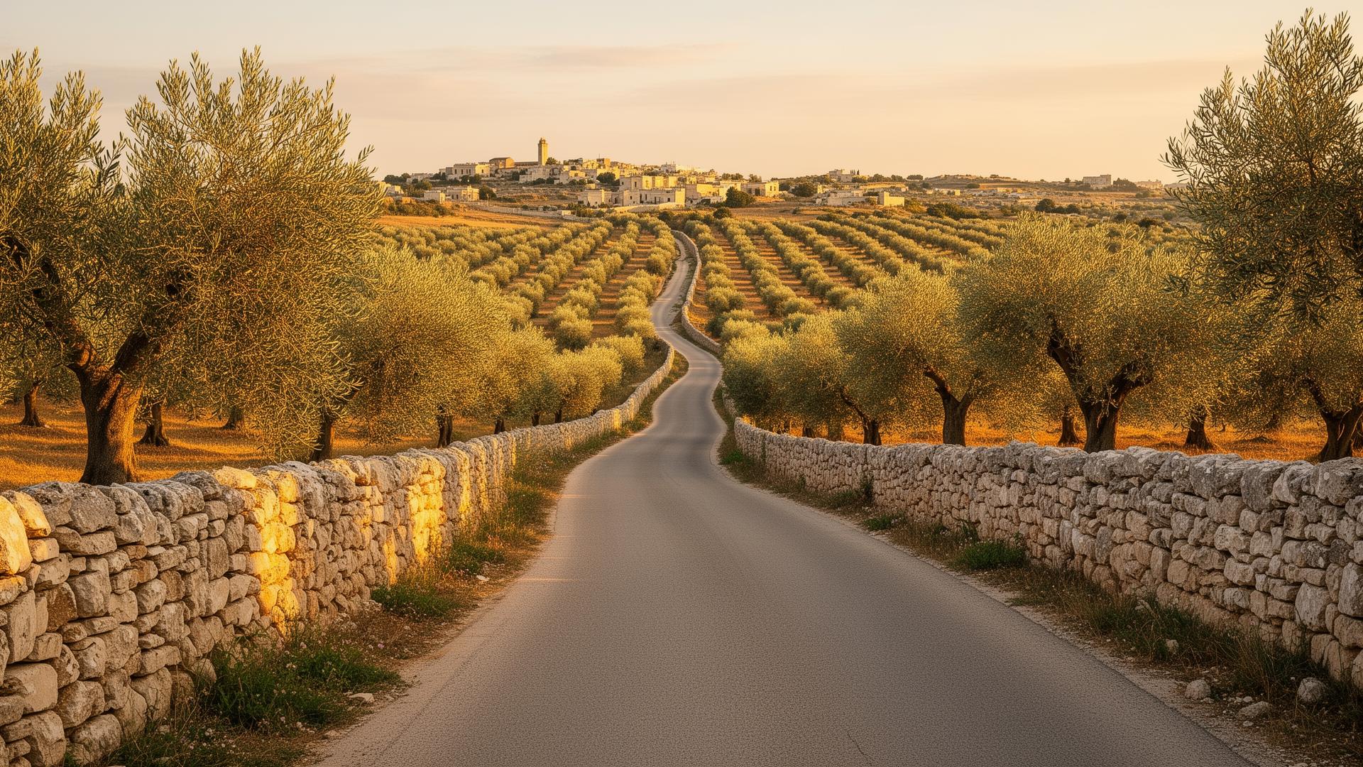 Scenic cycling road through Salento olive groves